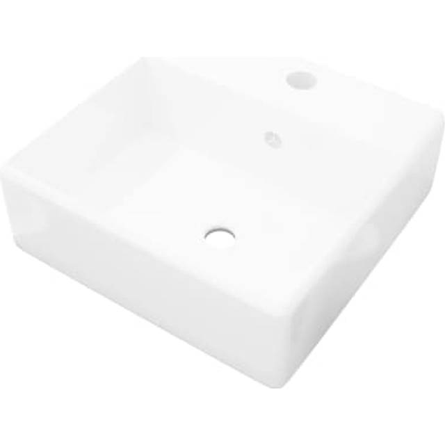 vidaXL Ceramic Basin Square with Overflow and Faucet Hole 41 x 41 cm - White
