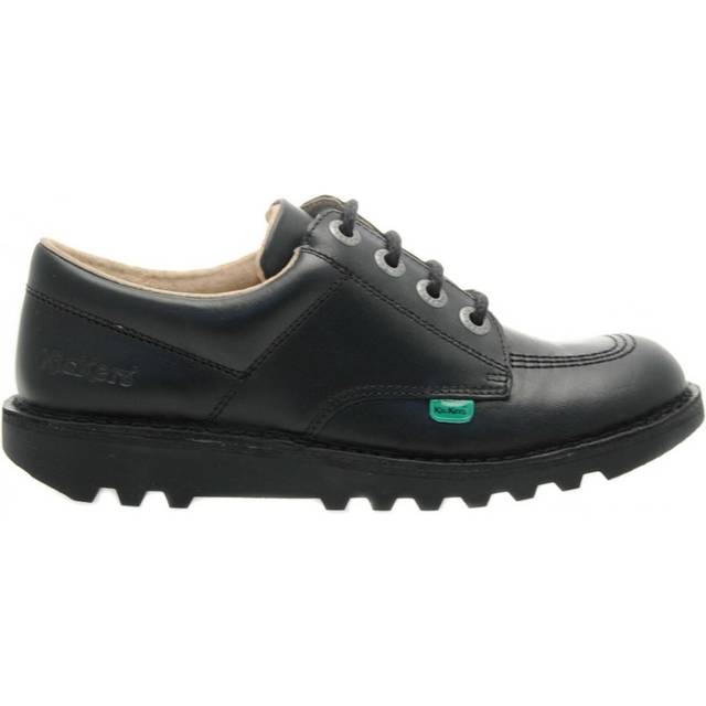 Kickers Leather Lace-up Kick Lo Core School Shoes - Black, Black, Size 3 Older