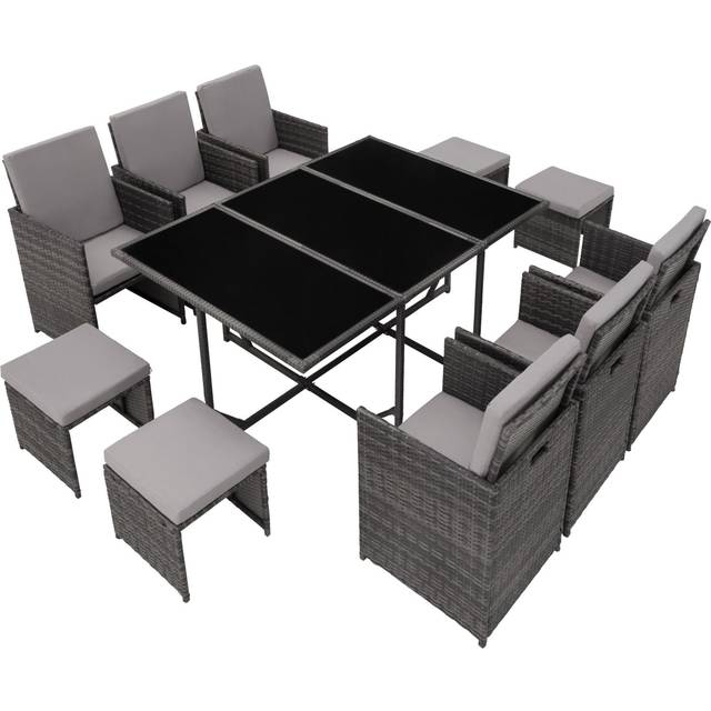 Garden Table and Chairs Malaga - 10 seats with cushions, dining table, rain cover - grey