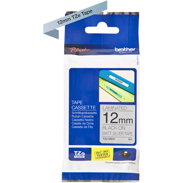 Brother TZE-M931 Black on Silver 8M x 12mm Matt Tape
