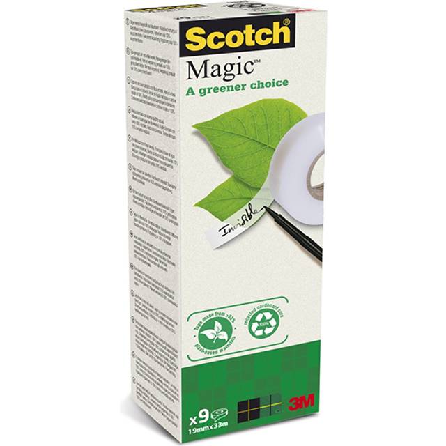 Scotch Magic Tape, A Greener Choice, Box of 9 Rolls, 19 mm x 33 m, 100% recycled packaging and core