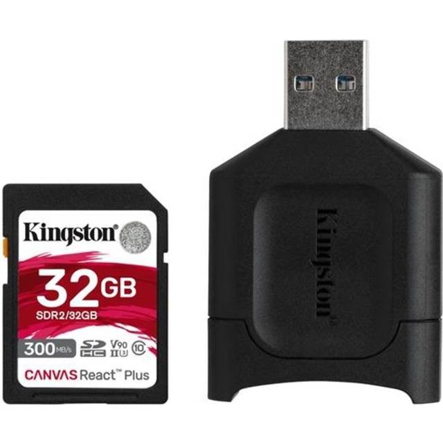 Kingston Technology 32GB Canvas React Plus SDHC UHS-II 300R/260W U3 V90 for Full HD/4K/8K