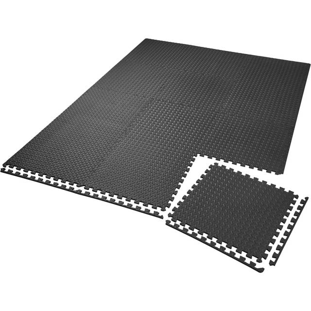 Gym Mats - 12 interlocking sections with 24 edge pieces, 61 x 61 cm each - gym flooring, foam mats, workout mats - blue