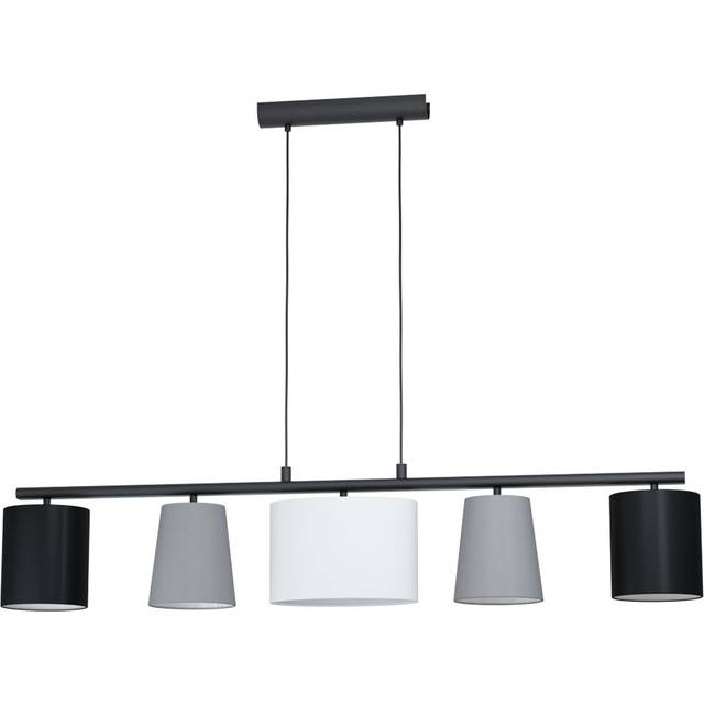 Eglo Pendant Lamp Almeida 1, 5 Bulbs Fabric Pendant Light, Steel and Fabric, Colour: Black, Grey, White, Socket: E14, L: 1200 Mm (47.2 inch)