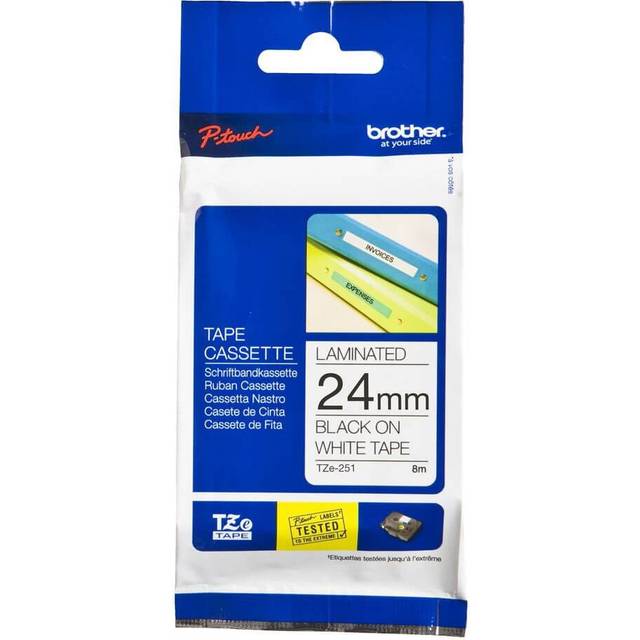 Brother P-touch Labelling Tape Authentic TZe-251 Adhesive Black on White 24 mm x 8 m