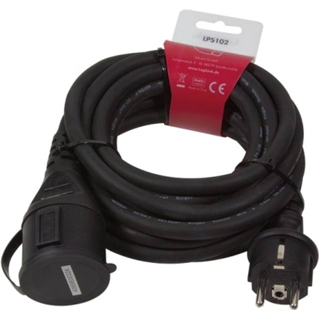 LogiLink LPS102 utomhus ström förlängningskabel för utomhusbruk (skyddskontaktanslutning), 5 m, svart