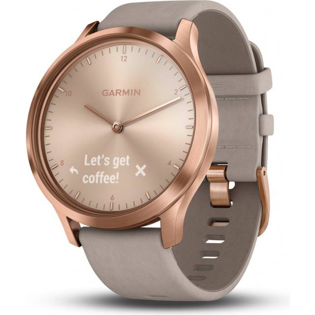 Garmin Watch Vivomove HR Gold Tone with Light Brown Leather Band D - Green