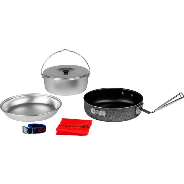 Campingset Trangia 124-T, med 1 kittel med lock & 1 tallrik i UL / UltraLight-aluminium + 1 stekpanna i NS / Non Stick-teflon + rem & fodral