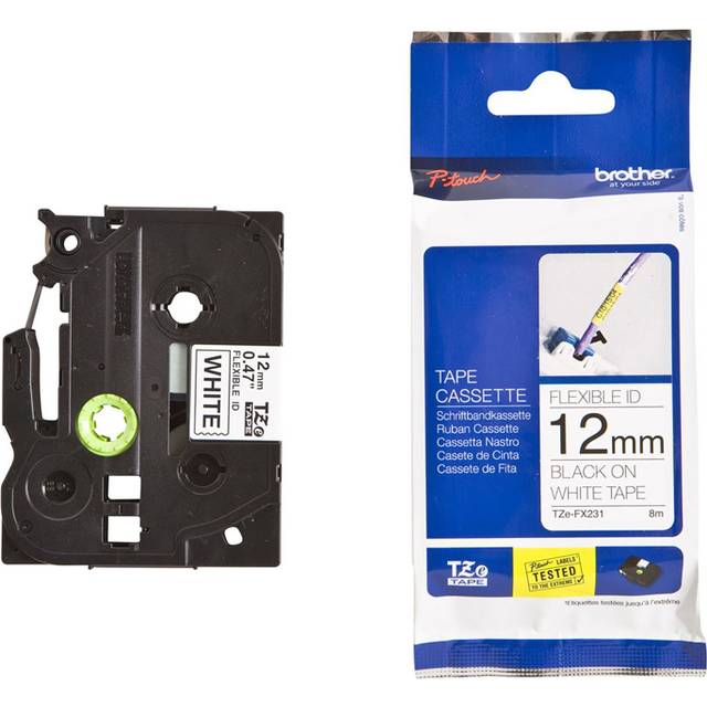 Brother TZEFX231 Black on White 8M x 12mm Flexi Tape