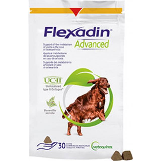 Flexadin Advanced med Boswellia tuggbitar kosttillskott för hund. Förpackning: 30 tabletter