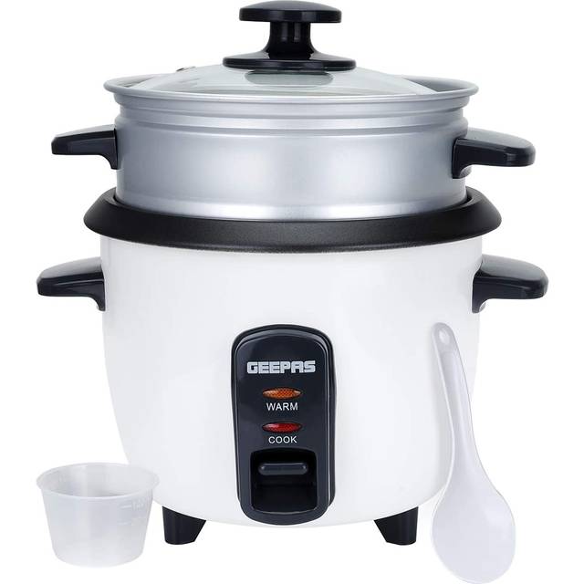 Geepas 300W Rice Cooker & Steamer with Keep Warm Function, 0.6L Automatic Cooking - White (600ml)