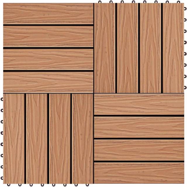 vidaXL 11 pcs Decking Tiles Deep Embossed WPC 30x30 cm 1 sqm Teak Colour - Brown