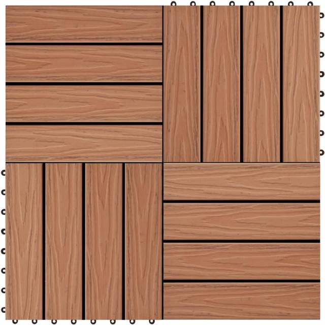 vidaXL 11 pcs Decking Tiles Deep Embossed WPC 30x30 cm 1 sqm Light Brown