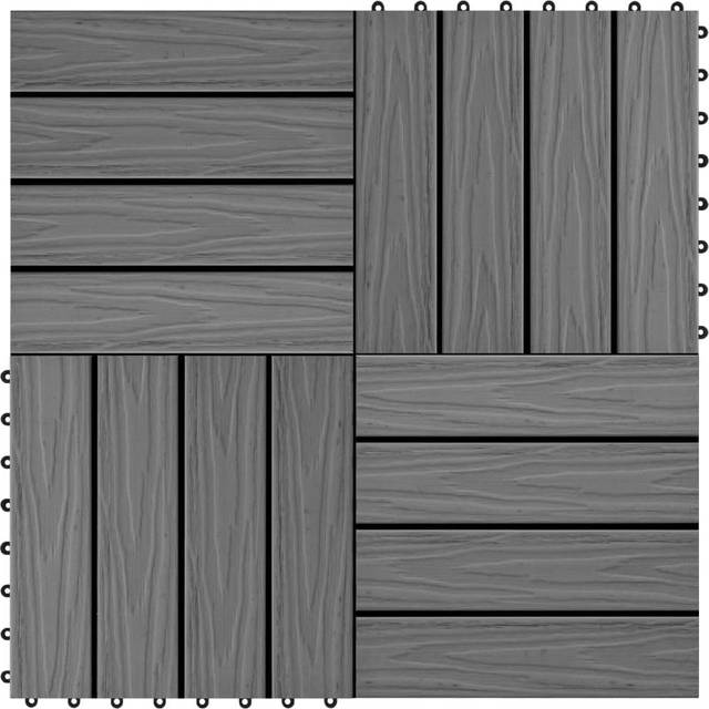 vidaXL 11 pcs Decking Tiles Deep Embossed WPC 30x30 cm 1 sqm Grey