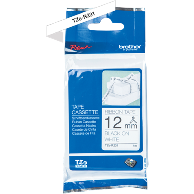 Brother P-Touch Ribbon Labelling Tape 12mm x 4m Black on White TZER231
