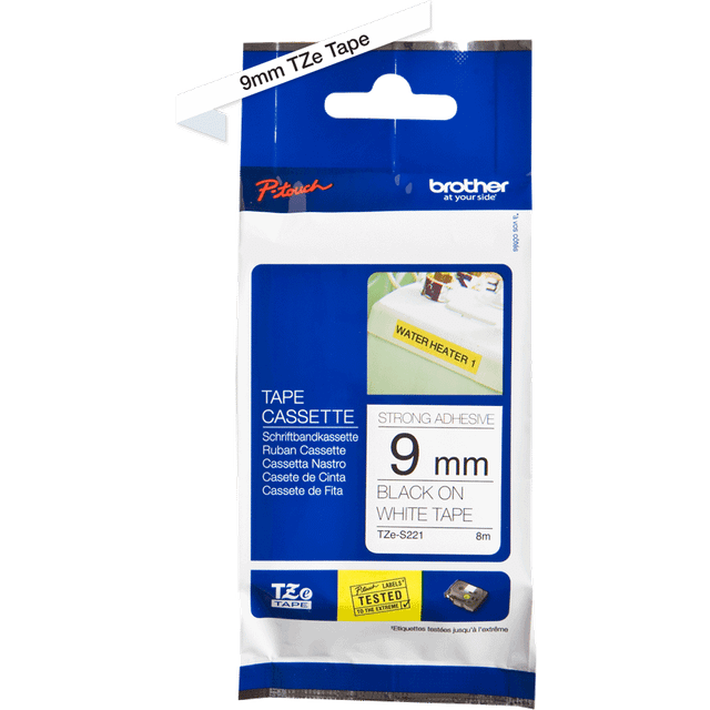 Brother TZE221 Black on White Tape, Black/White