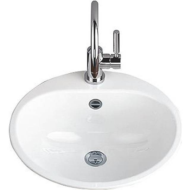 Alape˘ Einbauwaschbecken, Waschbecken weiß für den Einbau von oben aus glasiertem Stahl, antibakterielle Oberfläche, rund Ø 47,5 cm, Höhe 18,6 cm, mit Hahnloch, mit Überlauf, Alape EW3