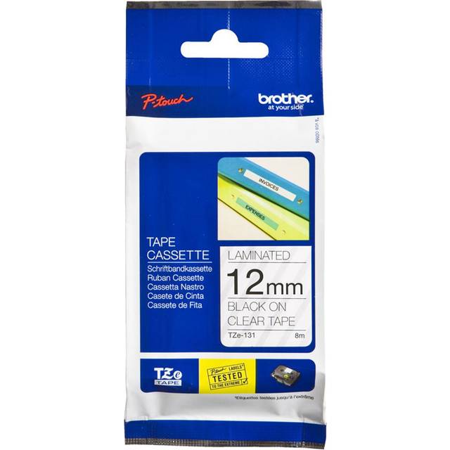 Original Brother P-Touch TZE131 12mm Gloss Tape - Black on Clear
