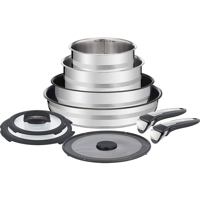 TEFAL JAMIE OLIVER L9569132 Ingenio Stekpannor & Grytor Set Svart 9 Delar 2 Kastruller 2 Pannor 2 Handtag 2 GlasLock 1 Förvaringslock Non-stick Utrymmesbesparande & Stapelbara