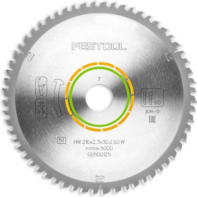 Festool - 216mm x 30mm 60 Tooth Durable Fine Wood Saw Blade hw W60 KS60 KSC60