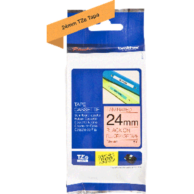 Brother P-Touch TZe Lam Tape Cassette 24mm x 8m Black on Fluorescent Orange Tape TZEB51