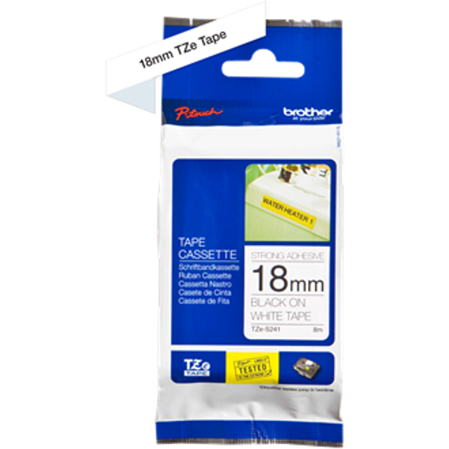 Original Brother TZES241 18mm Strong Adhesive Tape - Black on White
