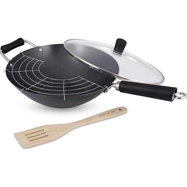 Ken Hom Excellence Non-Stick 4 Piece Carbon Steel Wok Set - 31CM