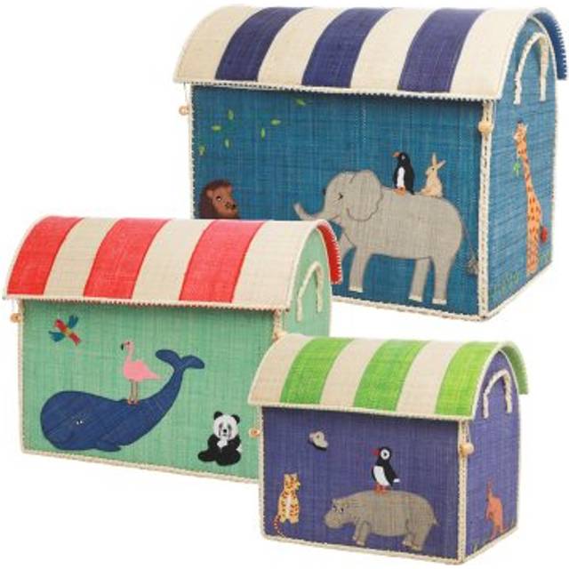 Rice - Raffia Toy Baskets - Set Of 3 - Förvaringslåda för barn - Animal theme - S: 33 x 24 x 36,5 / M: 37 x 28 x 44 / L: 44 x 34 x 54 cm