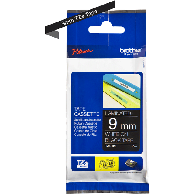 Tape 9mm TZe-325 vit på svart