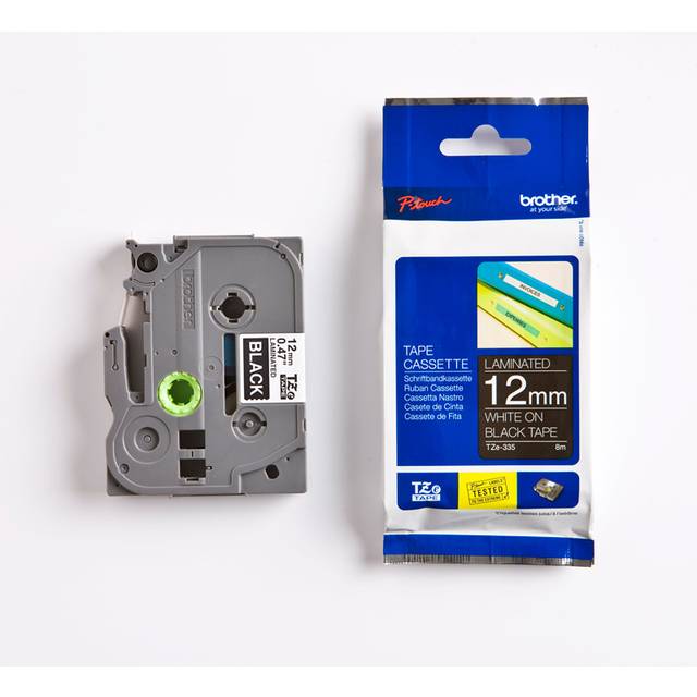 Tape 12mm TZe-335 vit på svart