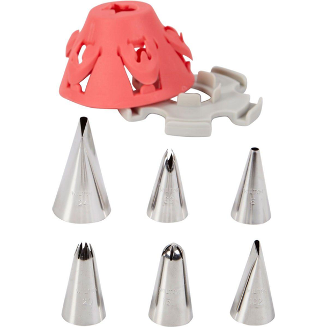 Wilton Flower Piping Tip Set with Silicone Stand  Pink  7 Pieces