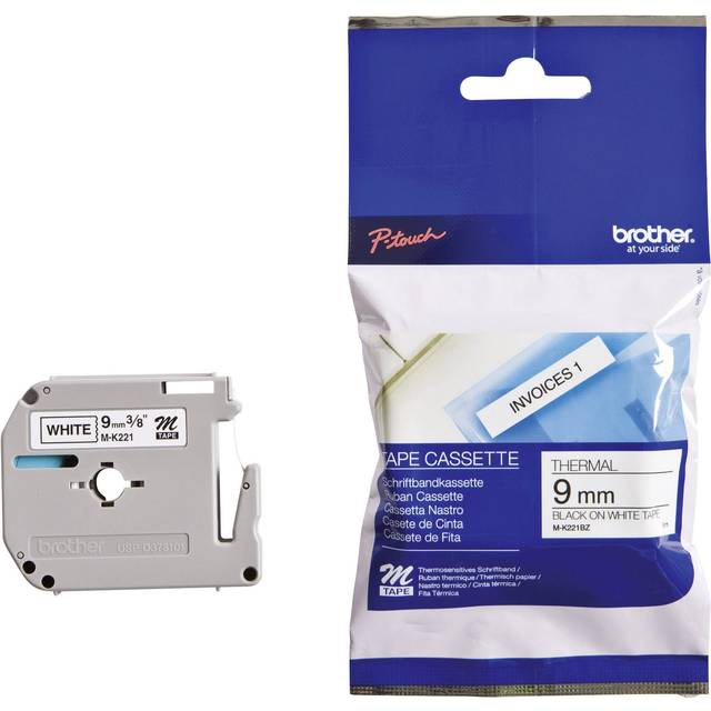 Original Brother P-Touch MK221BZ 9mm Plastic Tape - Black on White