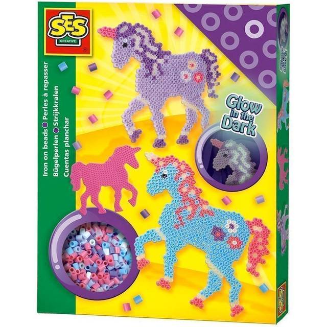 SES Creative Children's Beedz Unicorn Fantasy Horses Glow-in-the-Dark Iron-on Beads Mosaic Set