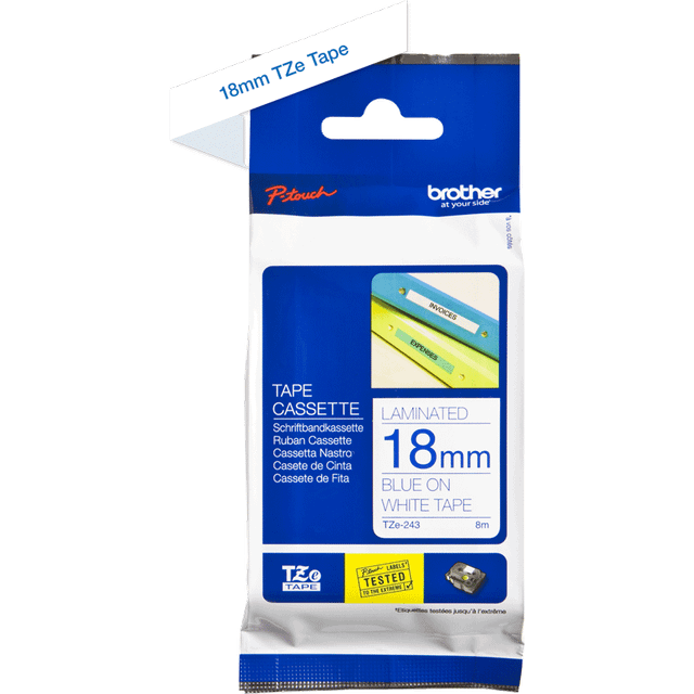 Brother TZE-243 Blue on white TZe label-making tape