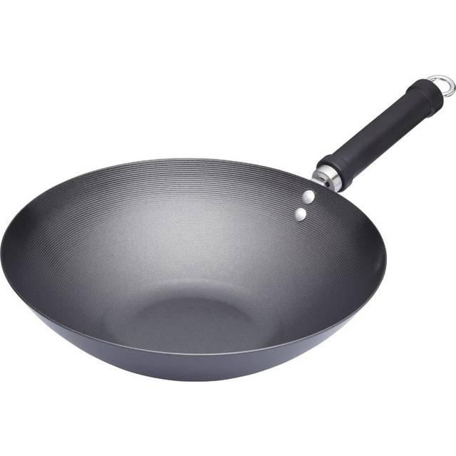 KitchenCraft KCOR3 World of Flavours 30 cm Non Stick Wok for Induction Hob, Carbon Steel, Large Stir Fry Pan, Black