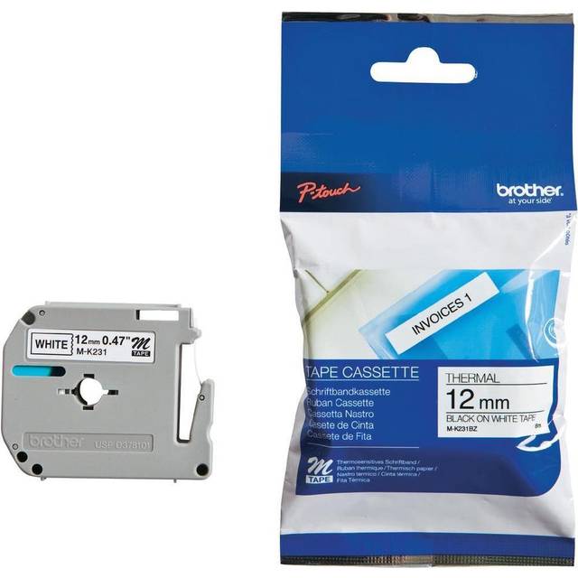 Original Brother P-Touch MK231BZ 12mm Plastic Tape - Black on White
