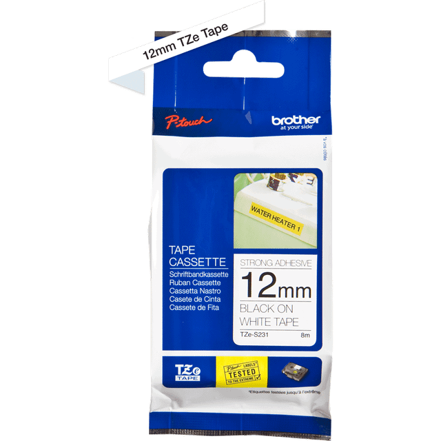 Original Brother TZES231 12mm Strong Adhesive Tape - Black on White