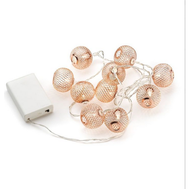 """Konstsmide Battery Fairy Lights Indoor LEDs """"Metal Balls Copper"""" Transparent Wire / Requires 3AA (excl.) / Christmas Lights Battery Powered with 10"