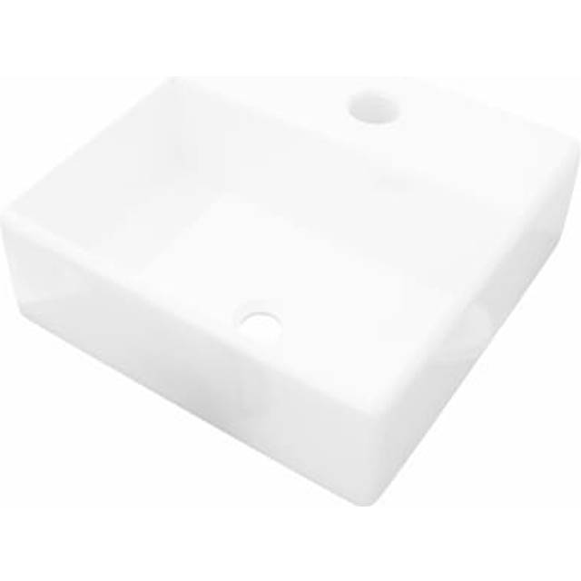 vidaXL Ceramic Bathroom Sink Basin with Faucet Hole White Square