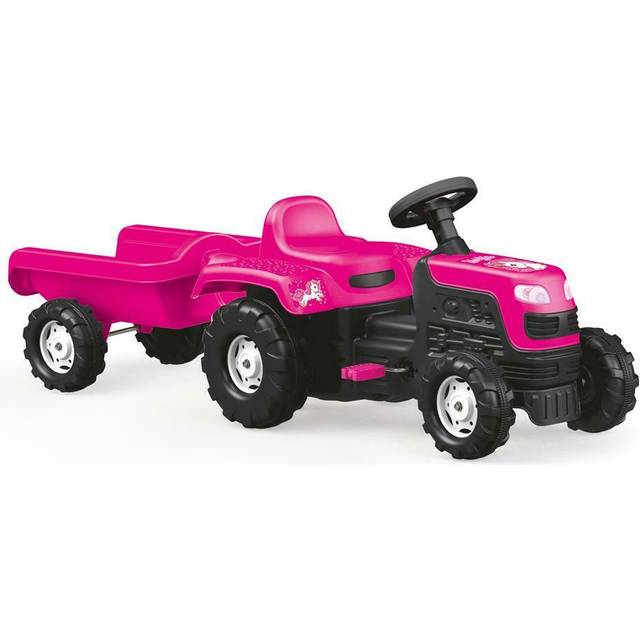 Dolu Unicorn Kids Tractor and Trailer Ride-On Pedal Girls - Pink