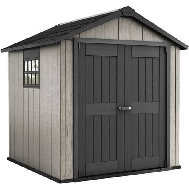 Keter Oakland 7 ft. W x 7 ft. D Apex Outdoor Garden Shed - Grey (230cm W X 223.8cm D X 242cm H)