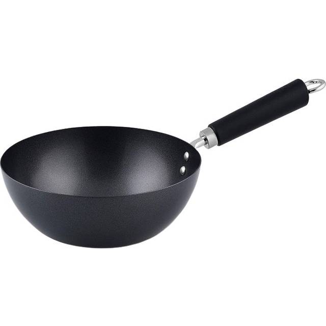 Ken Hom Carbon Steel Mini Wok, 20cm, Excellence, Induction Hobs Suitable/Metal Tool Safe/Phenolic Handle, Includes 1 x Chinese Wok Pan, KH420001