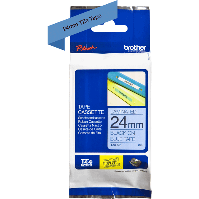 1 Brother P-touch Tze-551 24mm Black On Blue Ribbon Cassette Dymo Tape 8m