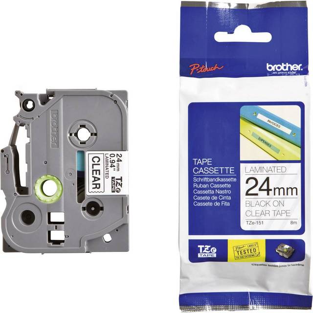 Brother TZE151 Black on Clear 8M x 24mm Gloss Tape