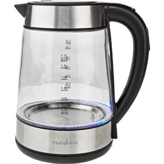 NEDIS vattenkokare | 1,7L | glas | Transparent | 60,70,80,90,100 °C | Temperaturdisplay | 360 grader vridbar | Dolt värmeelement | Strix® Controller | Torrkokningsskydd 0,80 m Transparent