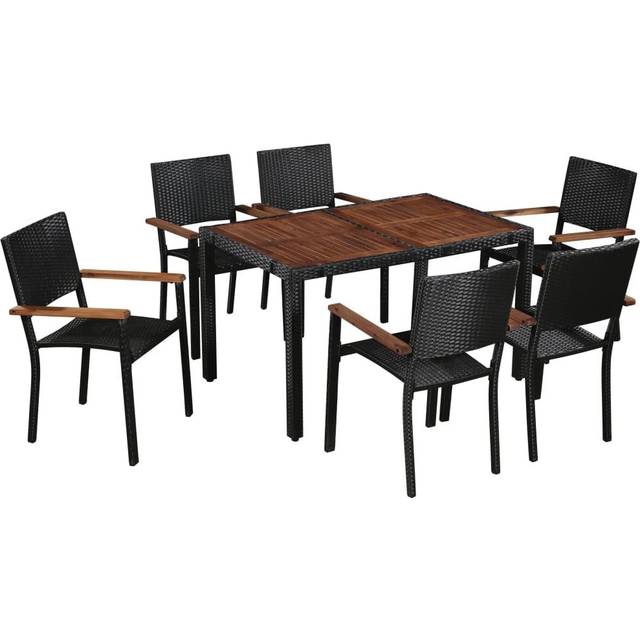 Matgrupp för trädgården 7 delar konstrotting akaciaträ svart
