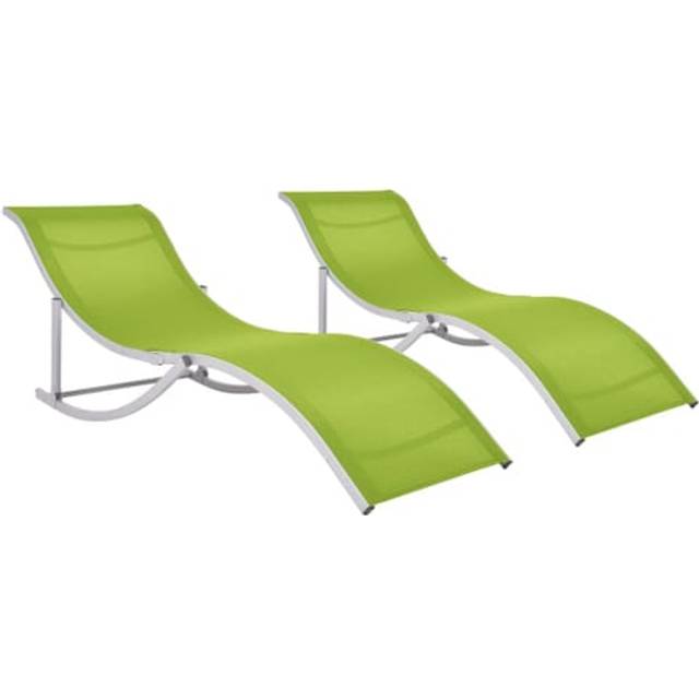 vidaXL Folding Sun Loungers 2 pcs Green Textilene