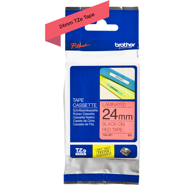 Brother TZE451 Black on Red 8M x 24mm Gloss Tape