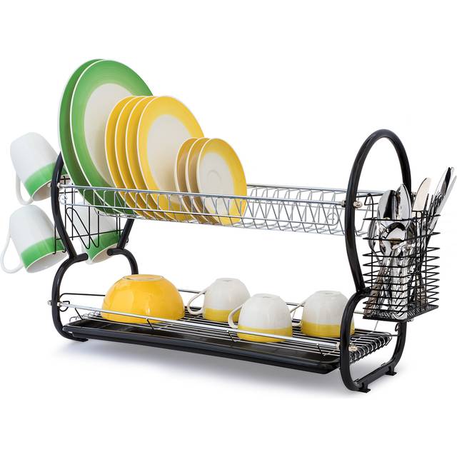 art moon Desert Large Chrome Plated Steel 2-Tier Dish Drainer with Mugs and Cutlery Holder 67.5x38.5x25cm