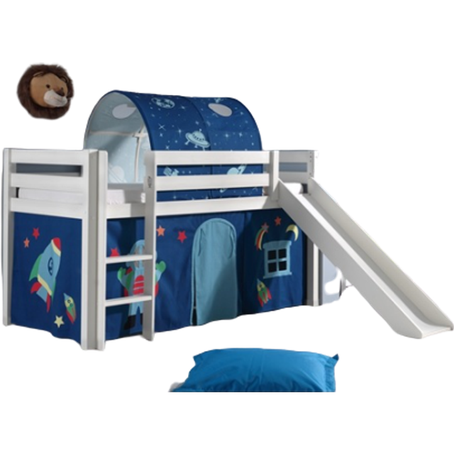 Vipack Miniloftsäng Vit Med Gardin, Rutschkana Och Tunnel - Astronaut